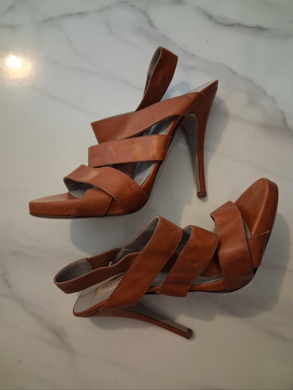 Women’s Brown Strappy High Heels Sandals, Genuine Leather
